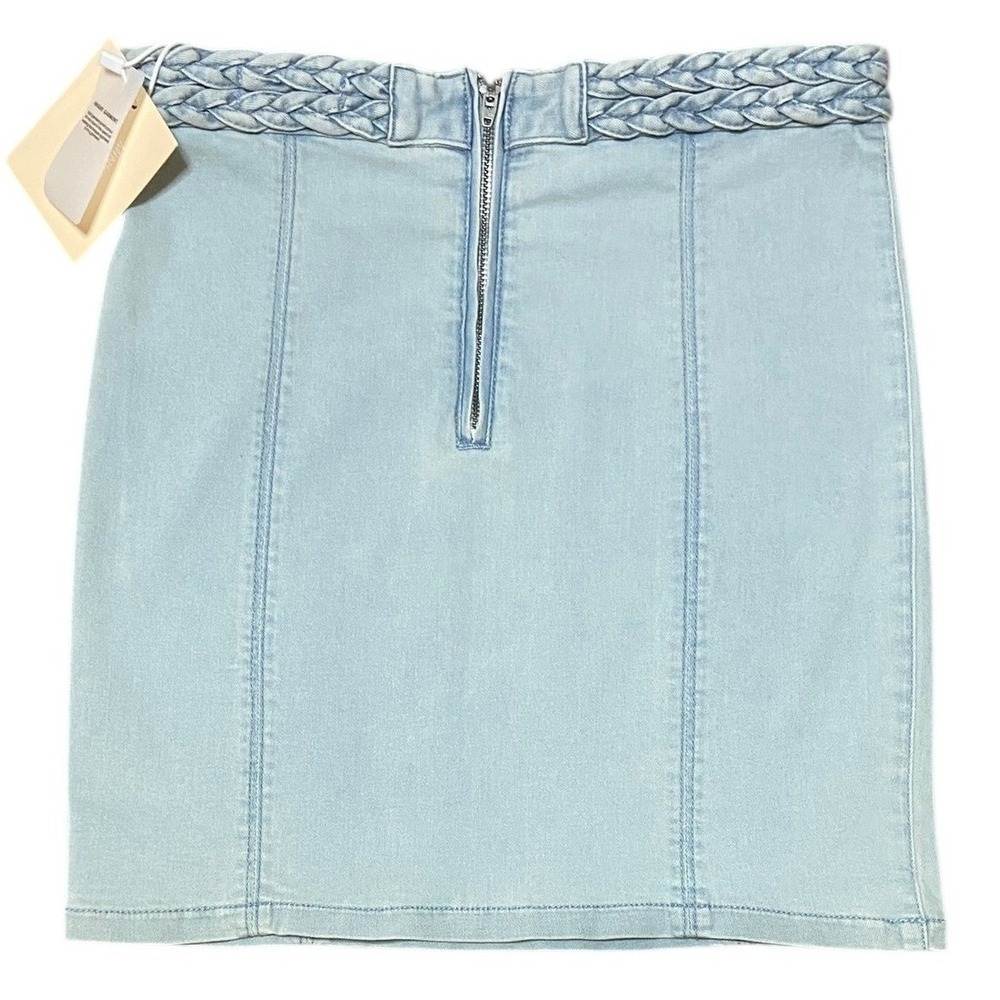 Minkpink‎ NEW Double Dutch Light Wash Denim Mini Skirt Braided Waist Blue Size M - Picture 3 of 9